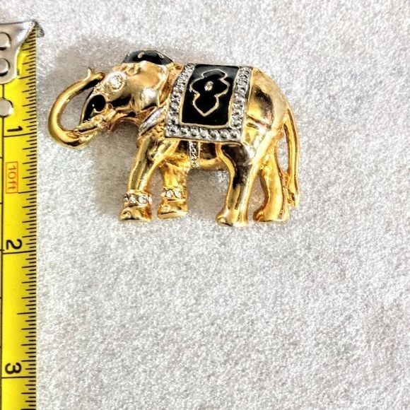 2 1/2" Crystal and Black Enamel Gold tone Elephant - Picture 5 of 8